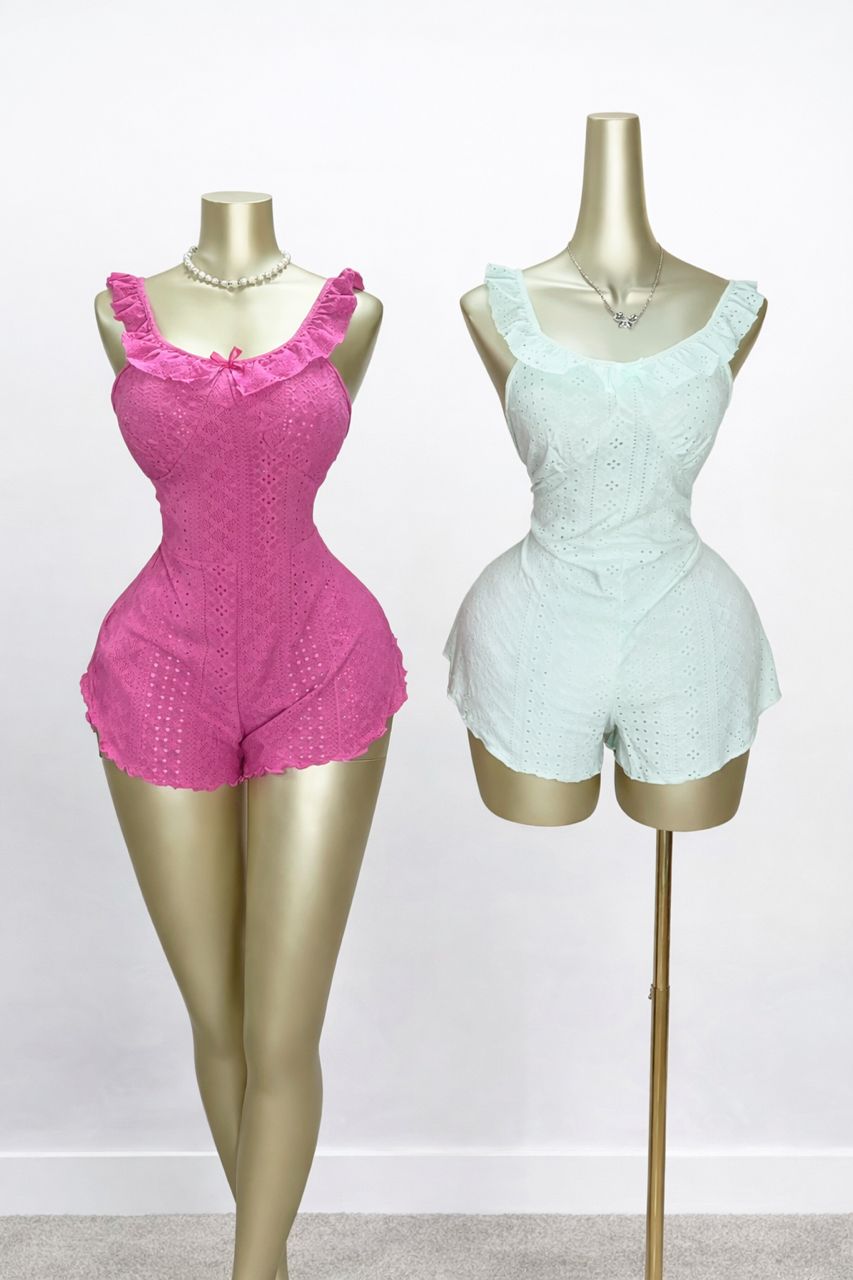 Luxury lace playsuit (Pink & Mint)